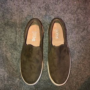 Navy Green suede slip on shoes
